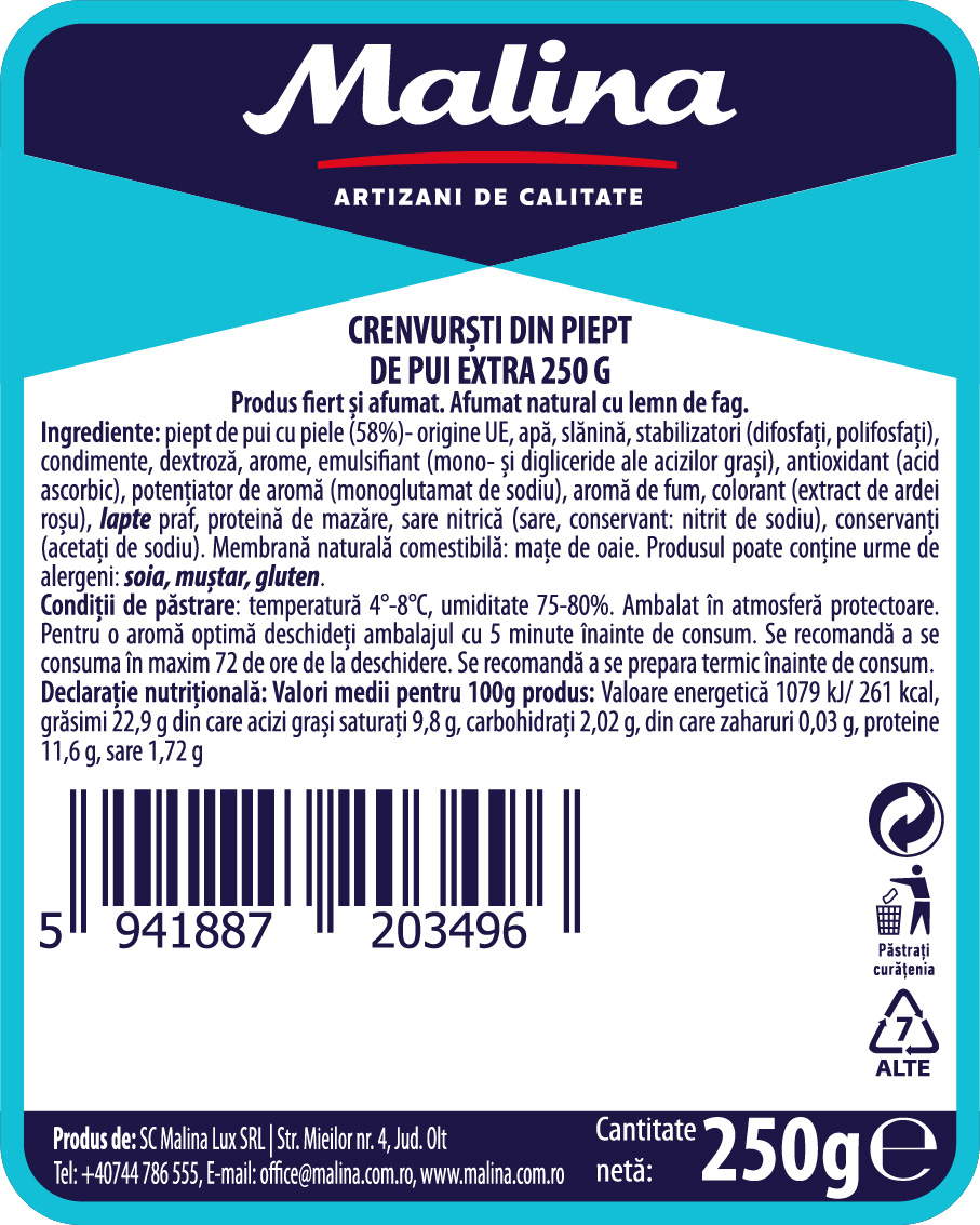 Crenvurști din piept de pui extra 250 g